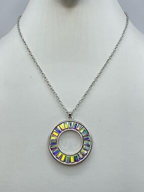Silver Tone AB Crystal Necklace Aurora Borealis Sparkle Statement